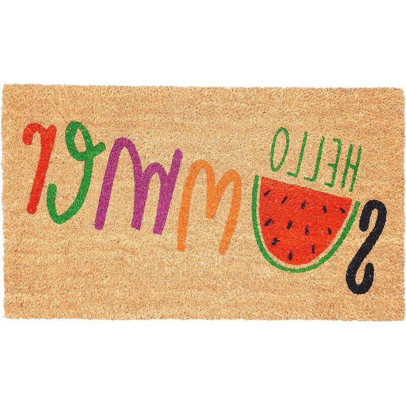 HomeRoots 17" X 29" Brown Green And Red Hello Summer Outdoor Coir Door Mat - 17.00' X '29.00