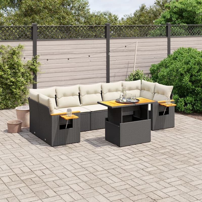 vidaXL Garden Sofa Set Black, Cream White - 21.7 x 39.4 x 28.7