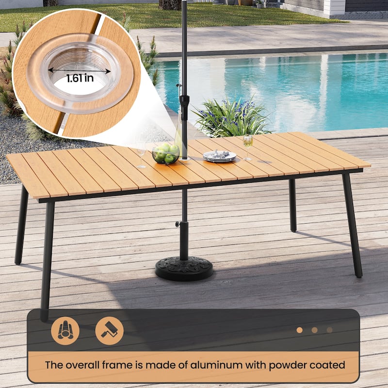 Crestlive Products Outdoor Rectangle Aluminum Dining Table with Umbrella Hole
