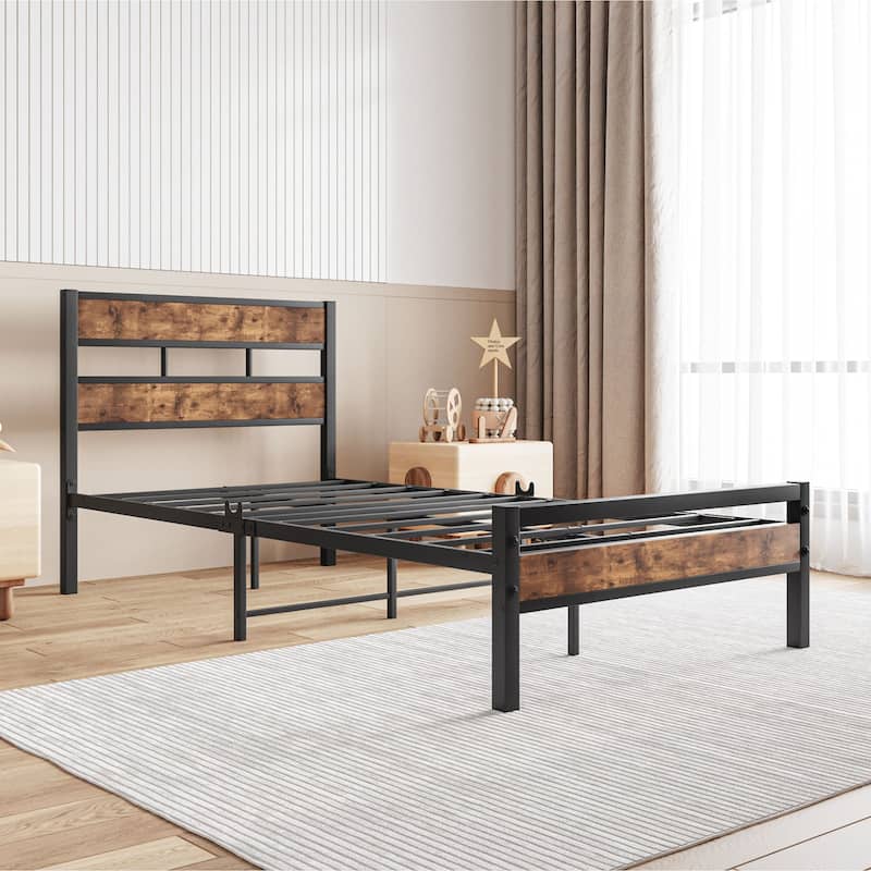 Rustic Vintage Wooden Platform Bed Frame