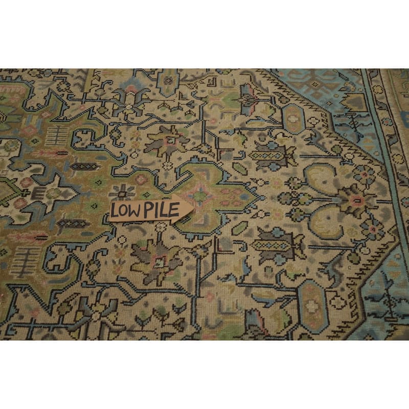 Hand Knotted Oriental 100% Wool Carpet Traditional Medallion Beige & Ivories Tabriz Area Rug - 9' 4'' X 6' 5''