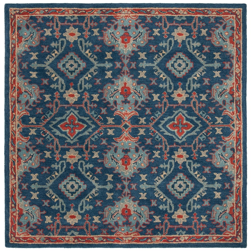 SAFAVIEH Handmade Heritage Pauliina Traditional Oriental Wool Rug - 6' Square - Blue/Multi