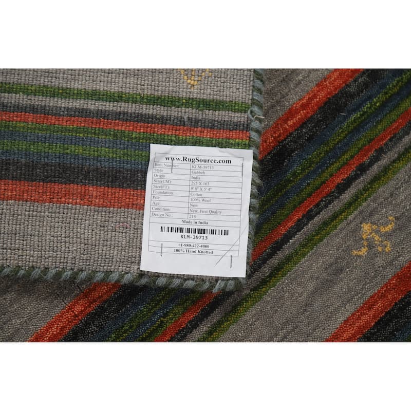 Striped Gabbeh Indian Area Rug Handmade Wool Carpet - 5'4" x 9'8"