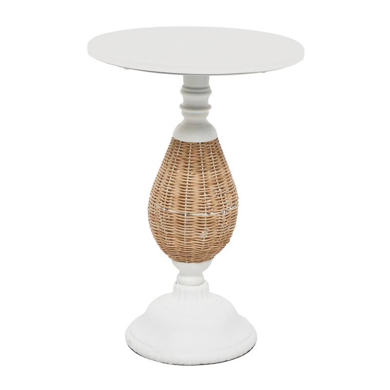 Wood Accent Table with Black Metal and Rattan Base - Brown - Roche River Decor