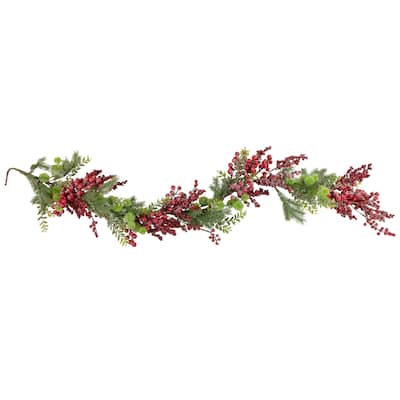 Frosted Red Berry, Burrs and Pine Artificial Christmas Garland - 5' x 8" - Unlit