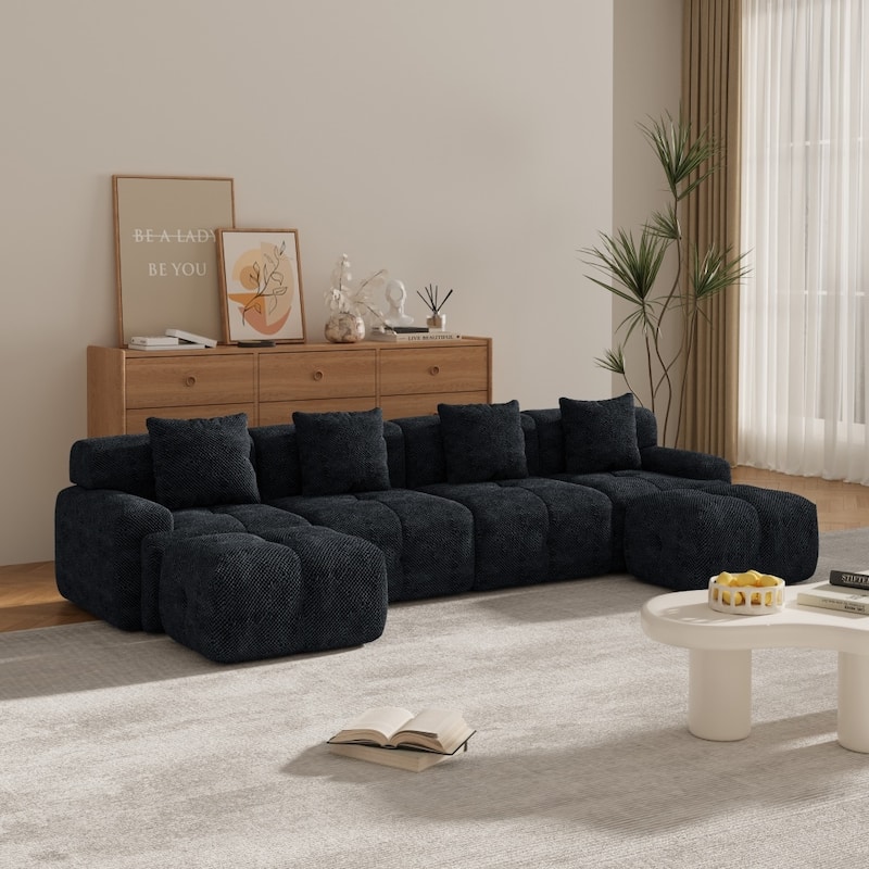135.4" U-shaped Modular Sectional Sofa with 2 Ottomans and 4 Pillows