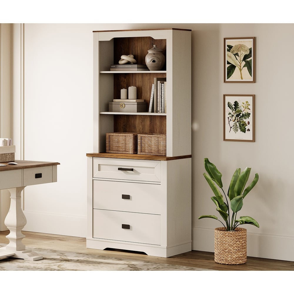 3 Tier Bookcase with Drawer,73.3" Tall Floor Standing Bookshelf