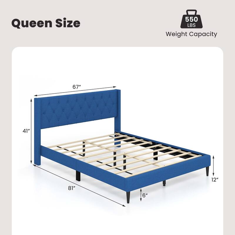 Costway Queen Size Upholstered Platform Bed with Button Tufted