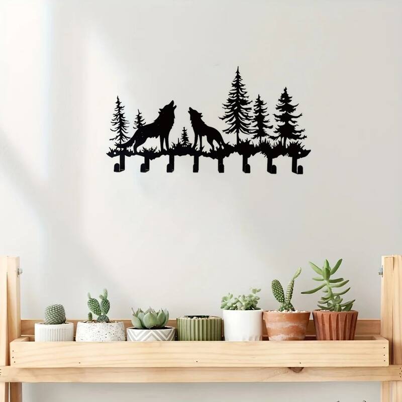 Rustic Wolf Wall-Mounted Metal Organizer Hooks For Keys Hats Bags
