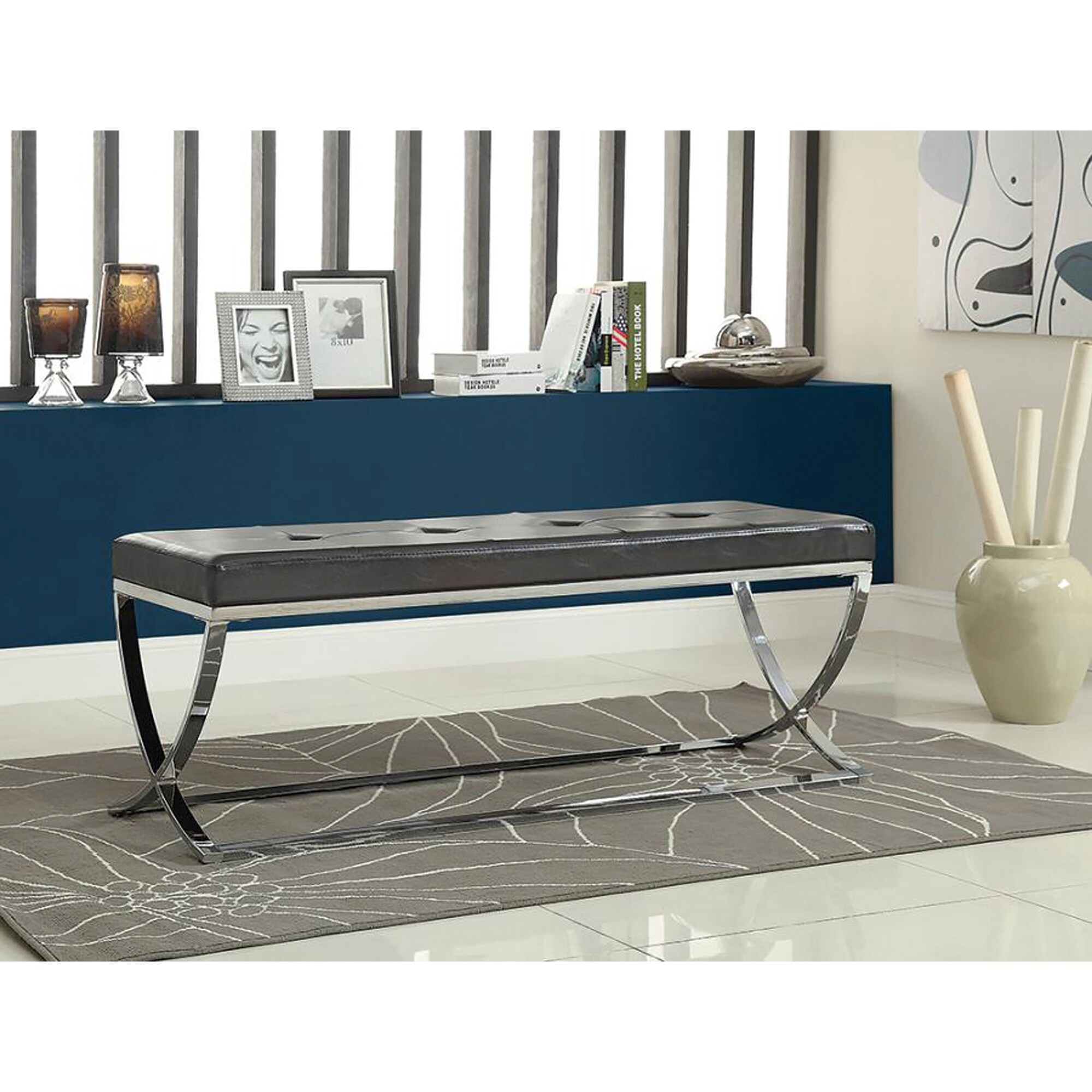 Highlands Contemporary Chrome Curve leg Bench