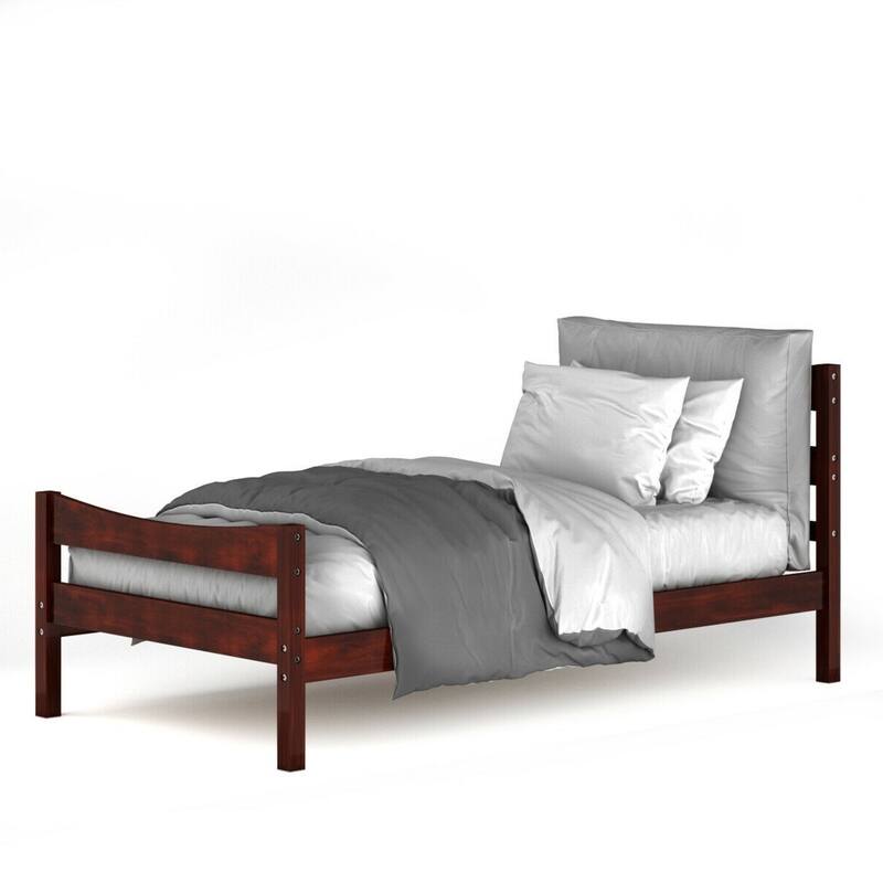 Walnut Pine Wood Twin Platform Bed with Slat Support and Underbed Storage