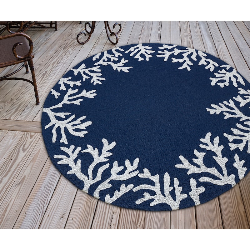 Liora Manne Capri Coral Border Indoor/Outdoor Rug - 5' Round - Navy