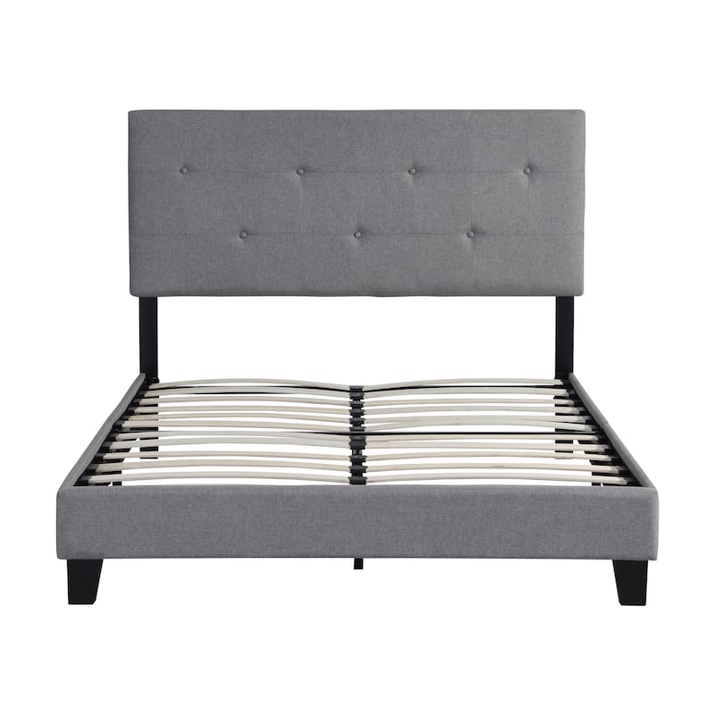 Grey Linen Full Bed with Tufted Headboard