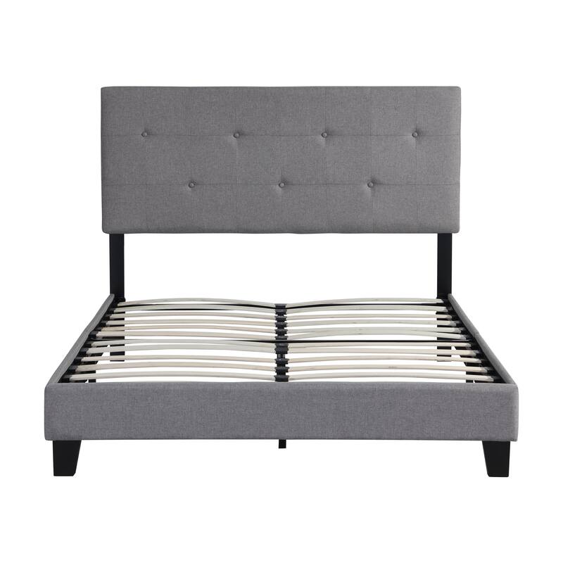 Queen Size Upholstered Platform Bed with Button Tufted Headboard, Easy Assembly