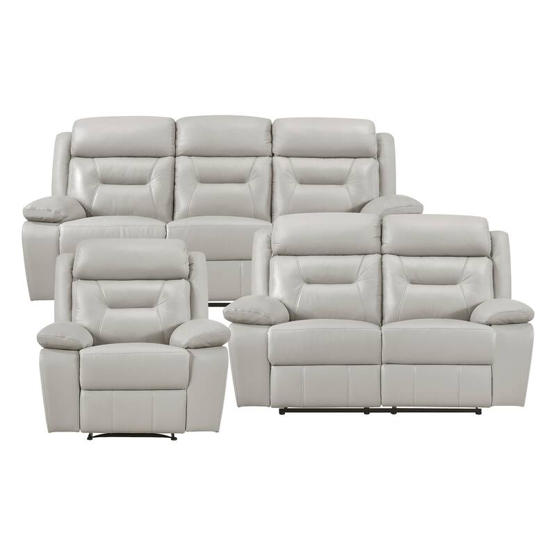 Papyrus 3-Piece Leather Match Manual Reclining Sofa Set - Silver