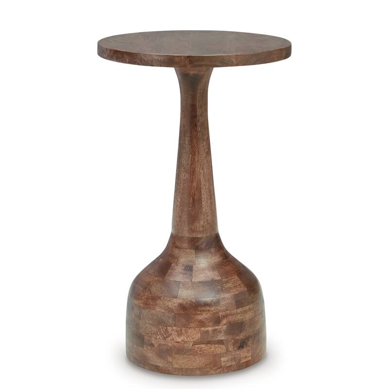 Accent Table, Solid Wood Turned Design, 14 Inch, Medium Brown Finish