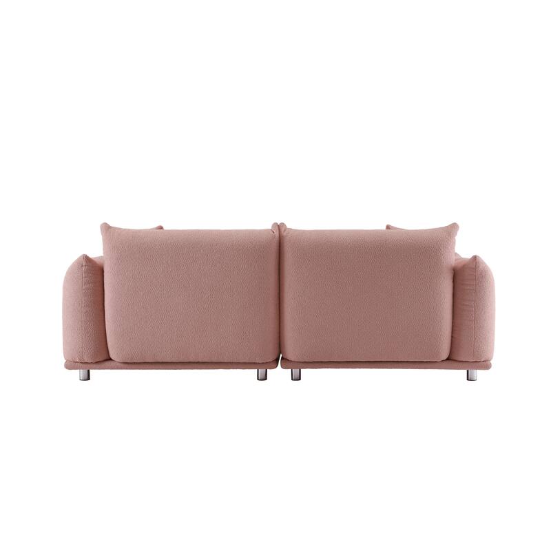 Oversized Loveseat Sofa for Living Room, Sherpa Sofa with Metal Legs, 3 Seater Sofa, Solid Wood Frame Couch with 2 Pillows
