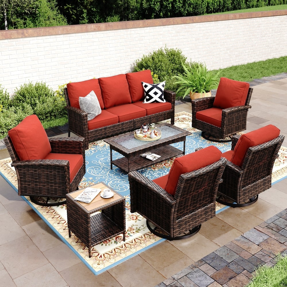 MAISON ARTS 7-Piece Extra-Large Patio Wicker Sofa Conversation Set with Table, Oversize Seat with 5.5'' Thick Padded Cushion