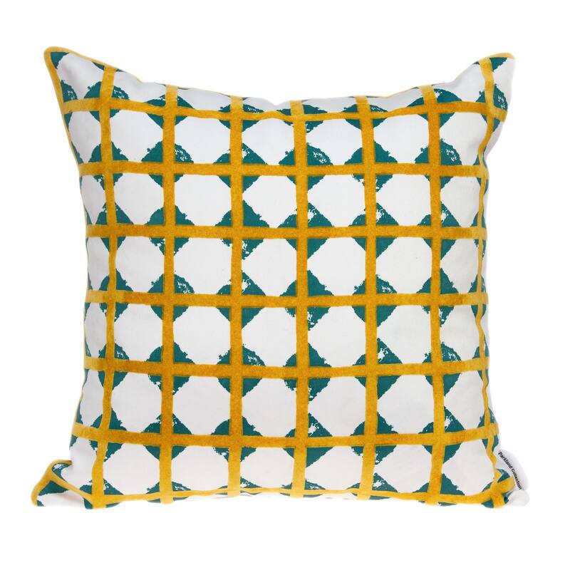 Geometric Square Throw Pillow - 20" - Yellow and Teal Blue