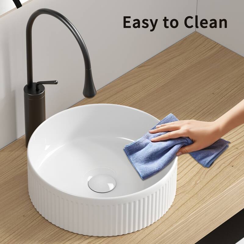 GDFStudio - Lio Modern Textured Ceramic Round Vessel Sink with Above Counter Design - 14"W