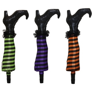 Haunted Hill Farm Set of Three 19-In. Light-Up Witch Leg Stakes, Outdoor Halloween Lawn and Garden Decoration, LED, Battery