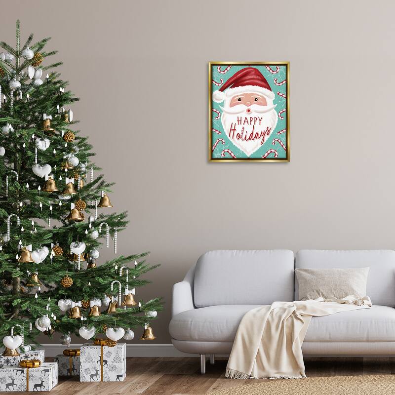 Stupell Jolly Santa & Candy Canes Framed Floater Canvas Wall Art Design By Elizabeth Tyndall