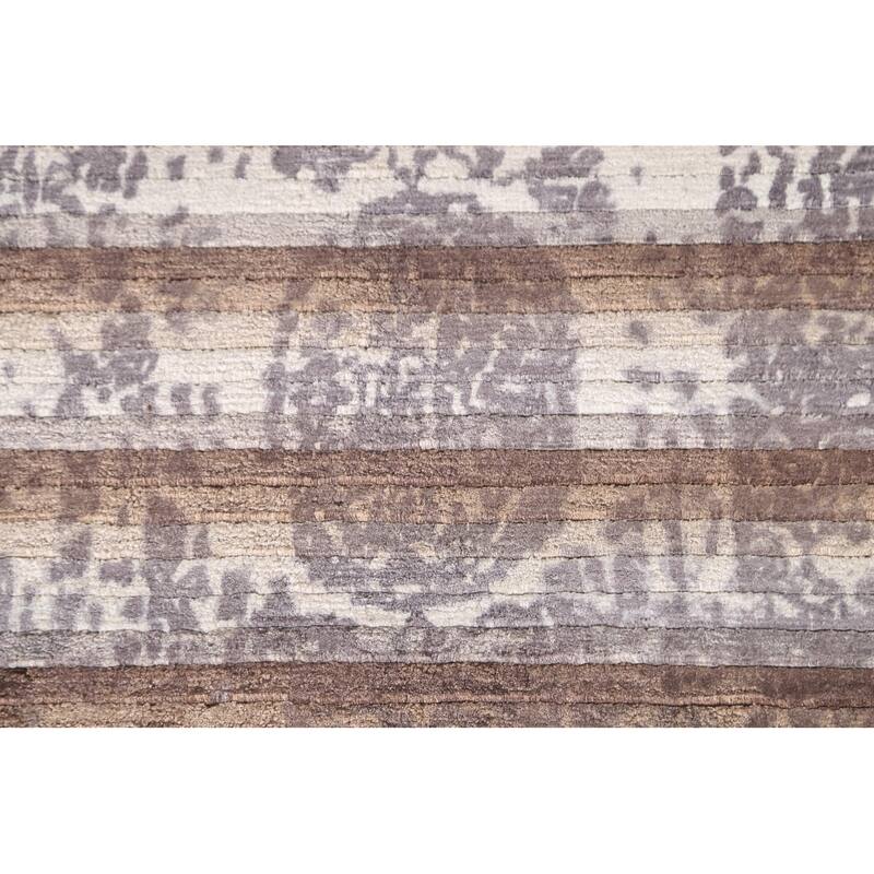 Striped Abstract Area Rug Handmade Oriental Wool Carpet - 4'0"x 5'9"