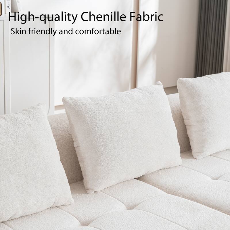 Chenille L Shaped Couch Boneless Couches for living room Tufted Sectional with Ottoman Modern Cloud Sofa