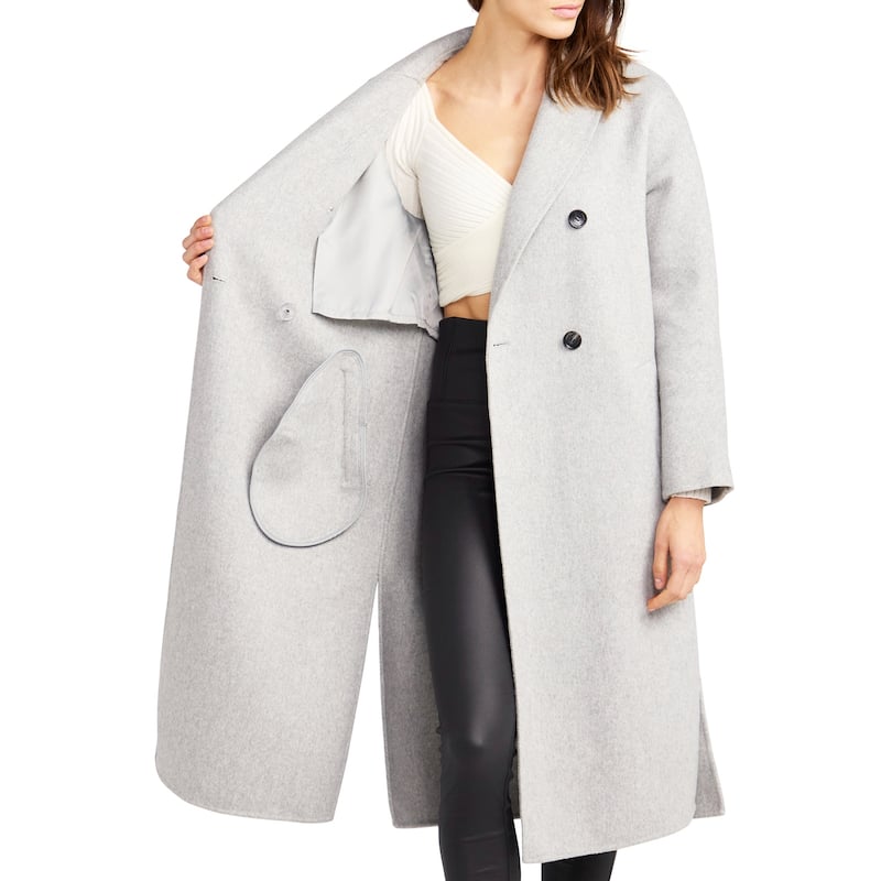 Guestlist Wool Blend Oversized Double Breasted Coat - L - Light Grey