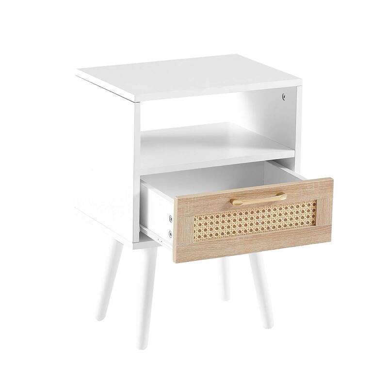 15.75" Rattan 1-Drawer Nightstand