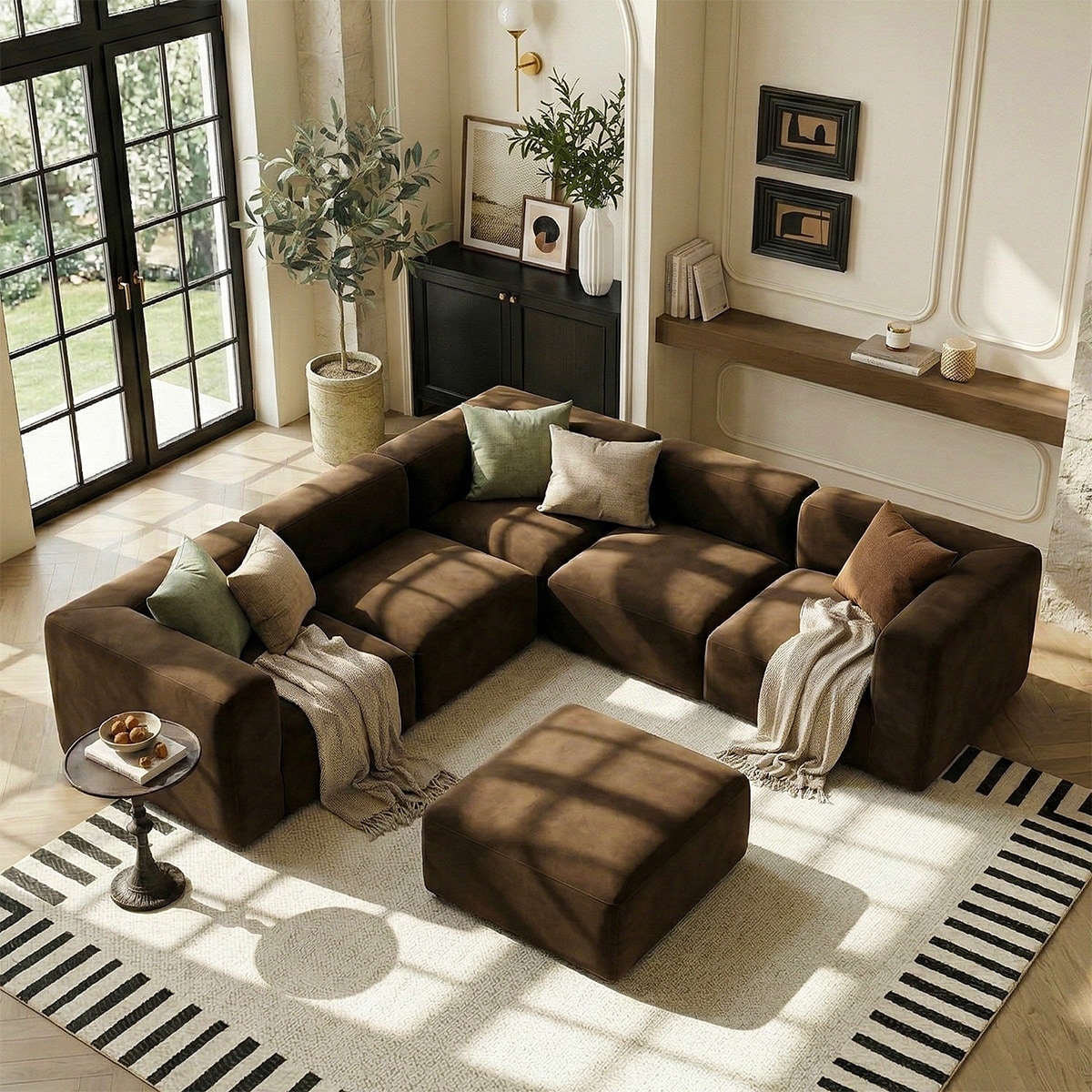 Velvet Modular L-Shaped Sectional Sofa with Ottoman
