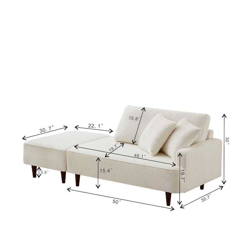 Indoor Chaise Lounge Chair with Ottoman Boucle Upholstered Chaise 2 Throw Pillows Included for Living Room Bedroom