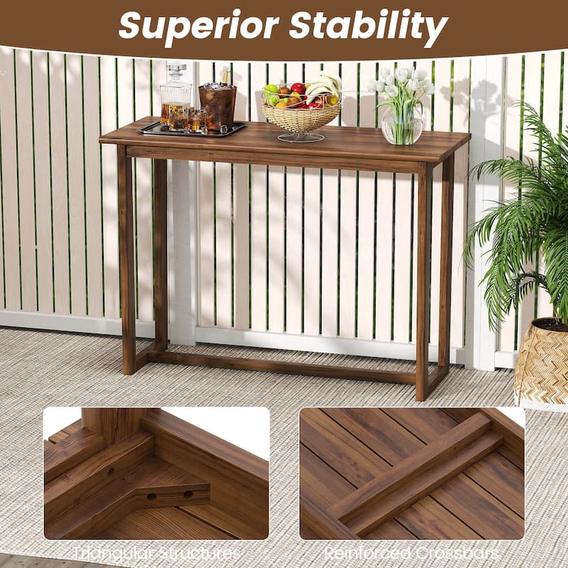 Costway 59 Inch Outdoor Bar Table with Slatted Top Rectangular Pub - Natural - See Details