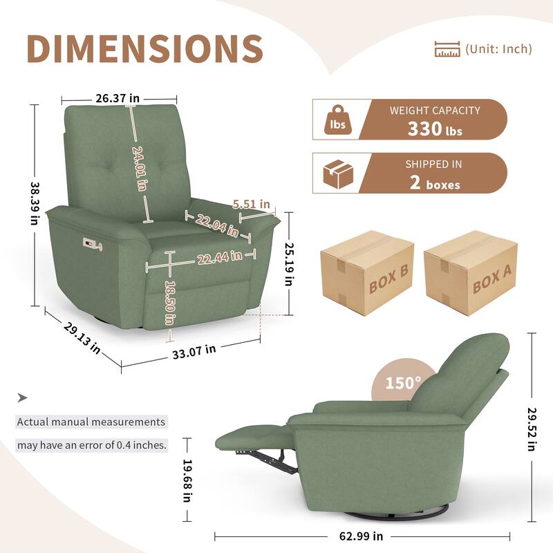 270°Power Swivel Rocker Recliner Chair w/Phone Holder, Electric Glider Reclining Sofa with USB Ports, Power Swivel Glider