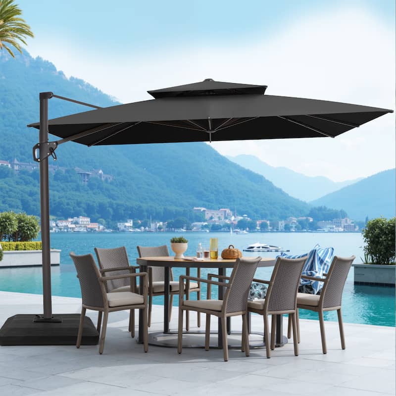 VredHom Patio Outdoor 11 x 11 FT Cantilever-Offset Aluminum Umbrella with Premium Weight Base