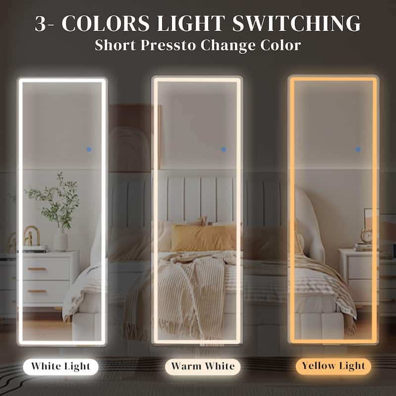 64" Full Length Mirror with 3 Color Lighting Floor Mirror with LED Light - 64*21"