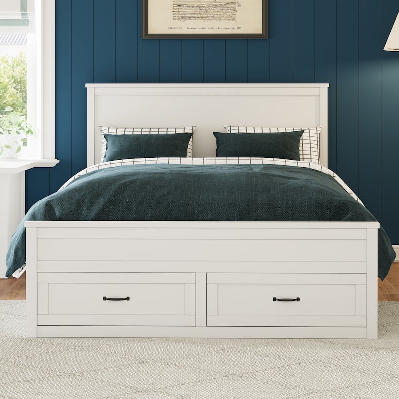 Queen Size Modern Platform Bed with 6 Drawers & Tall Headboard, Wood Storage Bed Frame with Slats Support, No Box Spring Needed