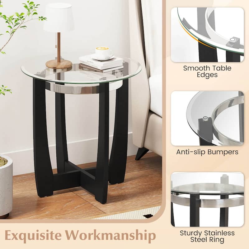 Costway 1/2 PCS 24" Round Side Table Glass End Table with Tempered - See Details