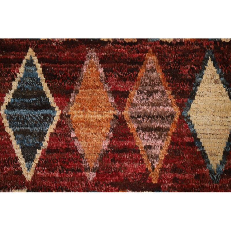 Hand Knotted Oriental 100% Wool Carpet Modern Tribal Red Moroccan Area Rug - 9' 11'' X 6' 4''