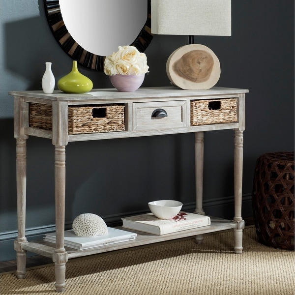 Safavieh Christa Vintage White Washed 3-Drawer Console Storage Table - 44.5" x 13.4" x 31.5". Opens flyout.