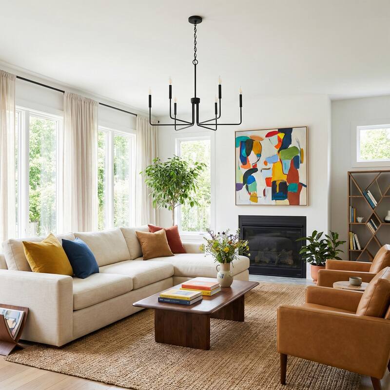 Acroma 6-light Farmhouse Black Linear Candle Chandelier - 28.75 inches