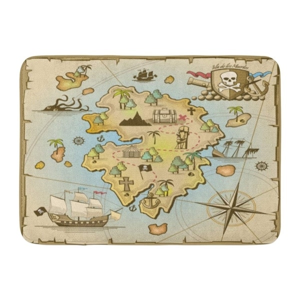 Shop Adventure Pirate Treasure Island Map Antique Cannon Cartography Chest Doormat Floor Rug Bath Mat 23 6x15 7 Inch Multi Overstock 31777948