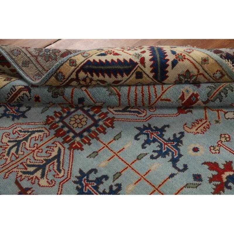 Light Blue Heriz Serapi Indian Area Rug Hand-Knotted Wool Carpet - 7'9" x 9'9"