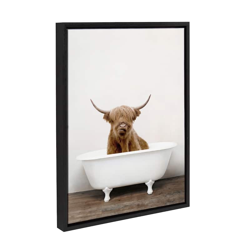 Kate and Laurel Sylvie Highland Cow Tub Framed Canvas by Amy Peterson - 18x24 - Plastic - Black