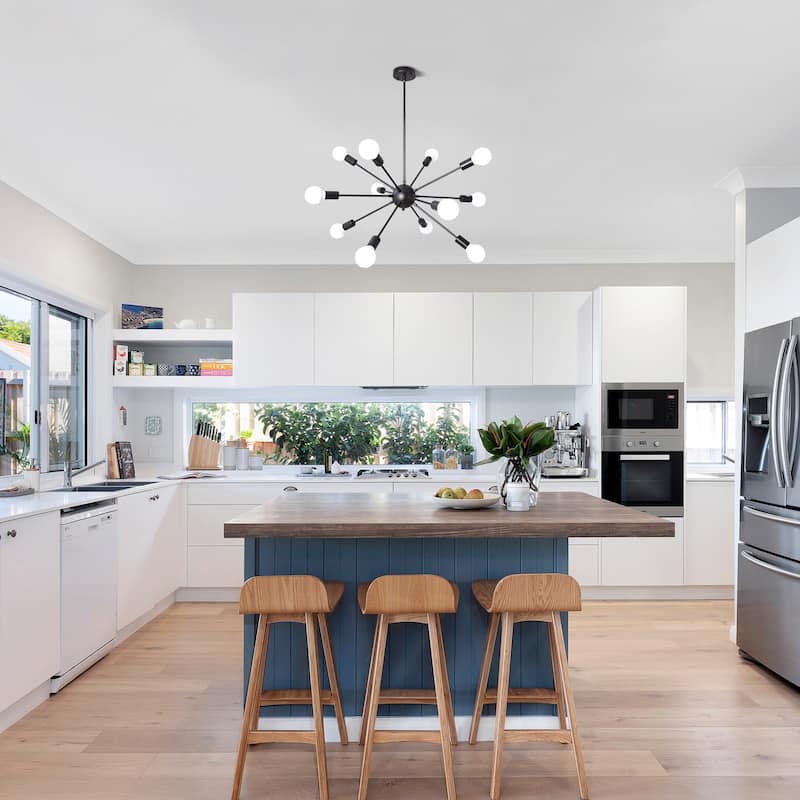 12-Light Sputnik Sphere Chandelier, Classic Semi Flush Mount Chandelier for Living Room Kitchen Island Dining Foyer