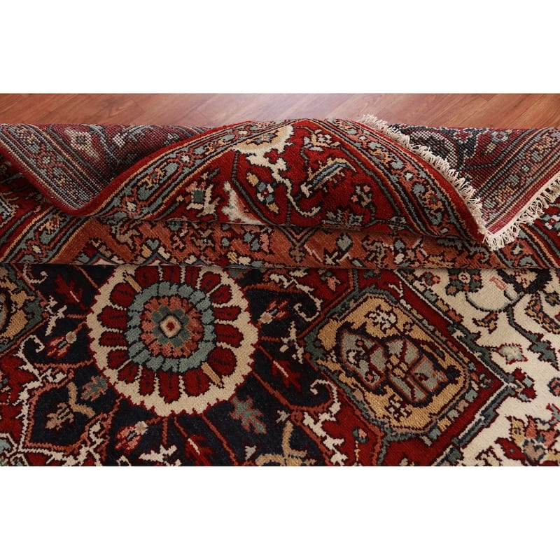 Hand Knotted Oriental 100% Wool Carpet Traditional Medallion Beige & Ivories Heriz (serapi) Area Rug - 10' 0'' X 7' 11''