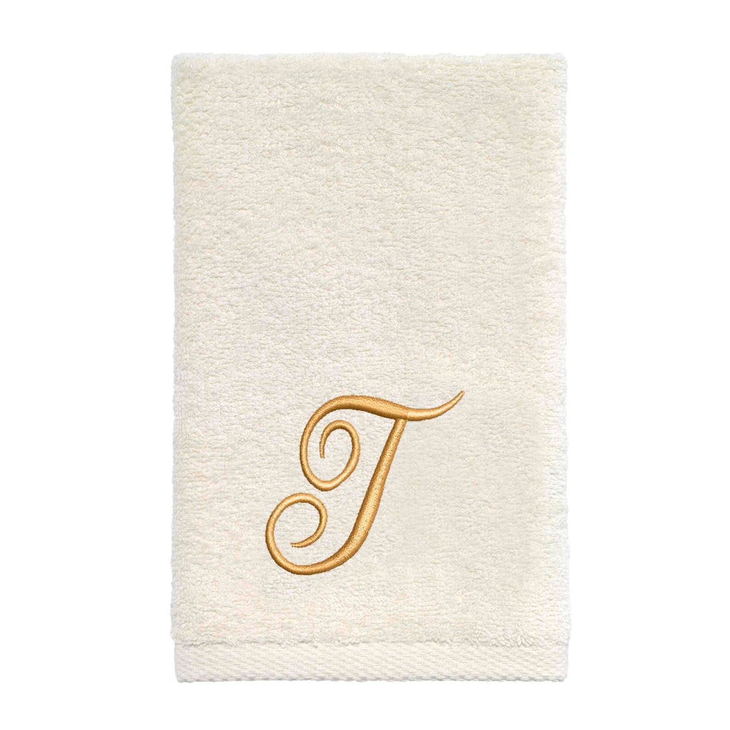 Avanti Linens Ivory/Gold Script Monogram Fingertip Towel Letter T - Fingertip Towel