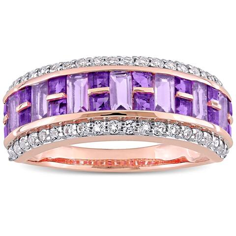 Miadora 10k Rose Gold African-Amethyst Rose de France and White Topaz Mosaic Semi-Eternity Ring
