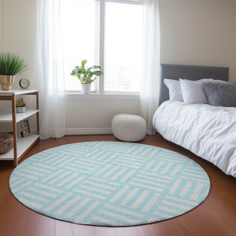 Machine Washable Indoor/ Outdoor Chantille Modern Geo Rug - Aqua - 8' x 8'
