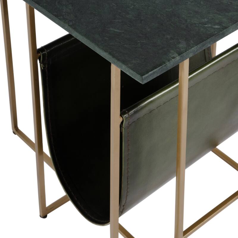 Stephanik 20.25 in. W Rectangular Marble & Leather Magazine Side Table